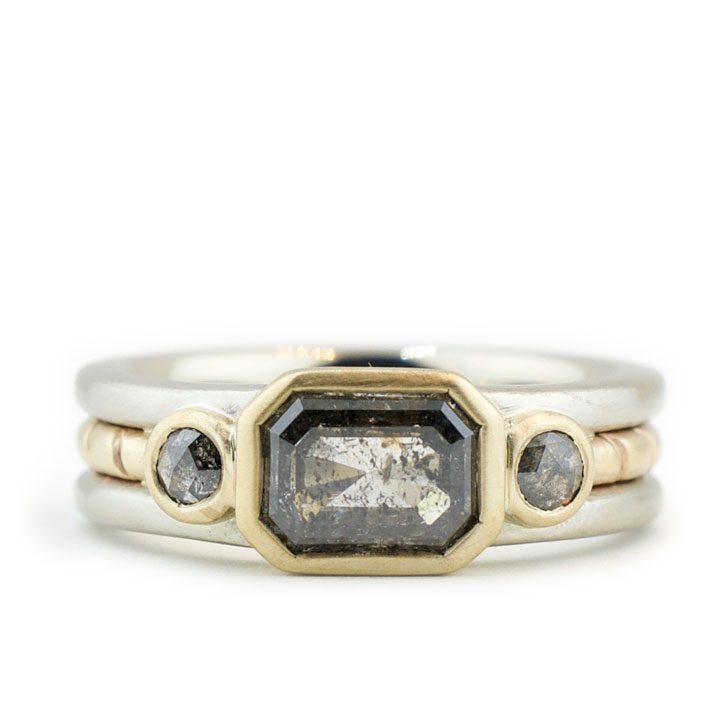 Dual Metal Rough Diamond Engagement Ring