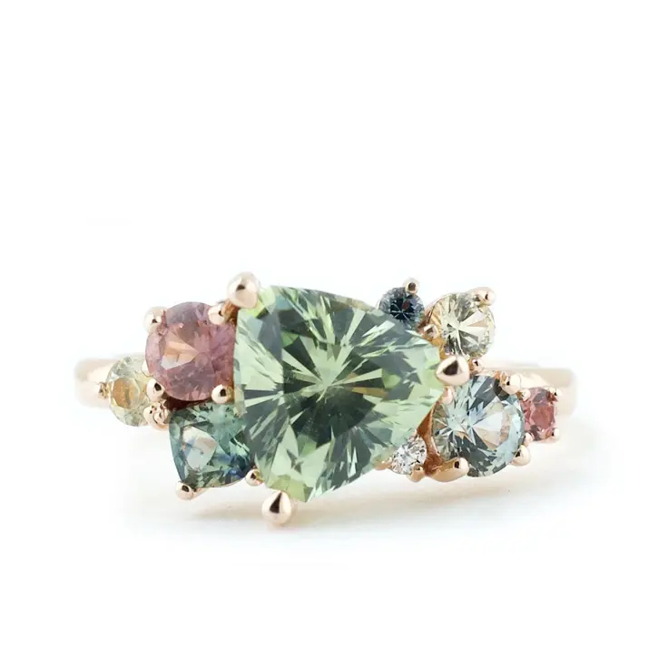 Light green Montana sapphire engagement ring, custom make by Abby Sparks Jewelry. The Leah ring. 