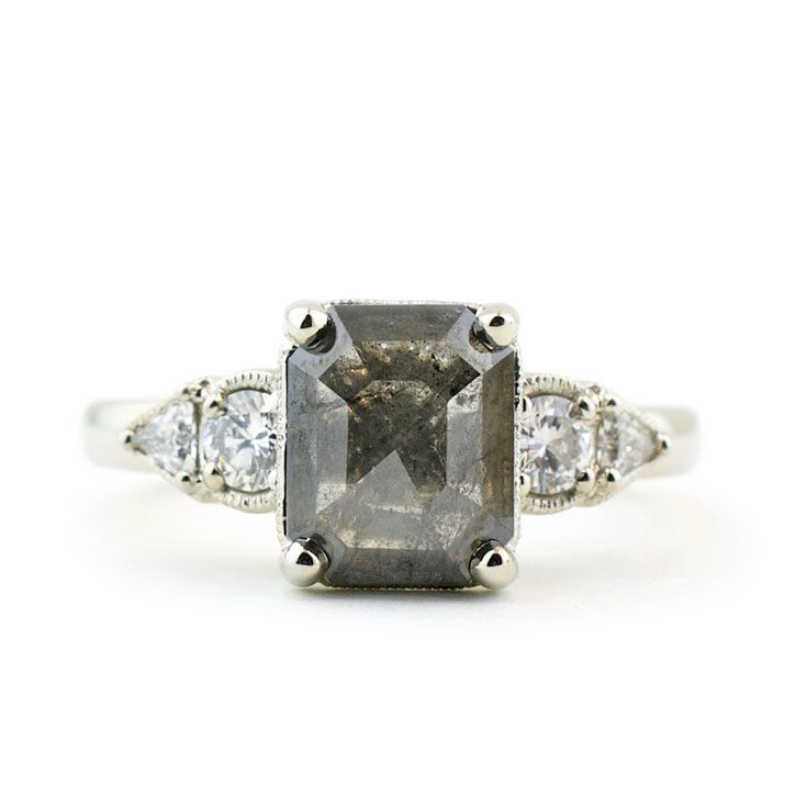 Rough Diamond Engagement Ring with Diamond Accents