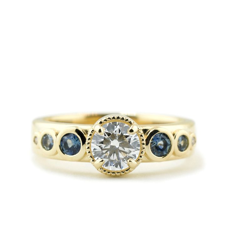Lab Created Diamond Ring with Montana Sapphire Accents