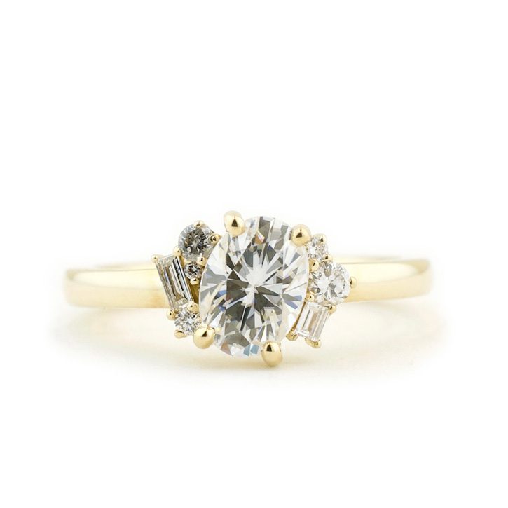 Oval Moissanite Cluster Engagement Ring