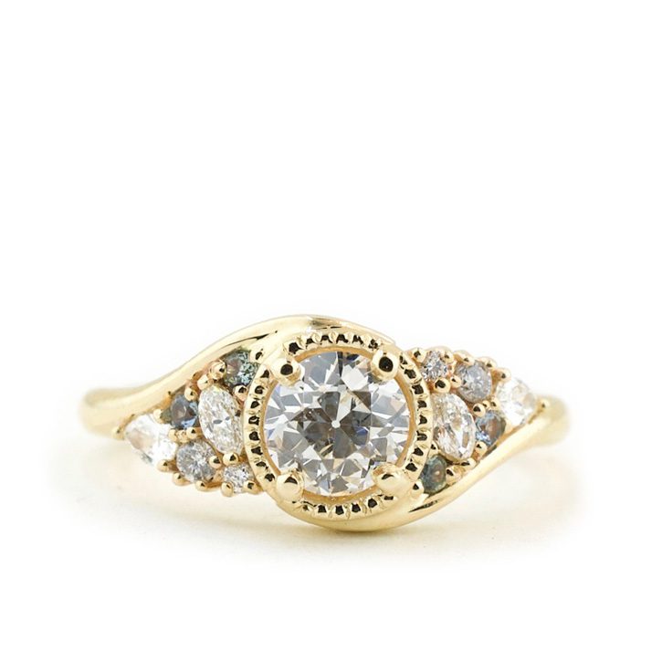Heirloom Diamond Engagement Ring with Sapphire Swirl