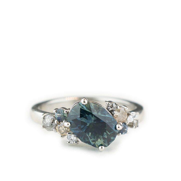 The Megan, sapphire engagement ring custom made by Abby Sparks Jewelry