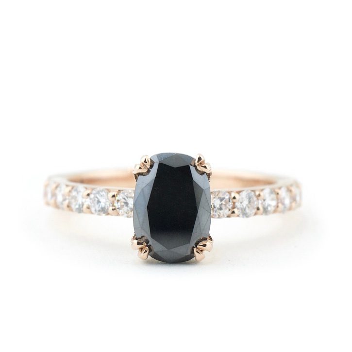 Oval Black Diamond Rose Gold Engagement Ring
