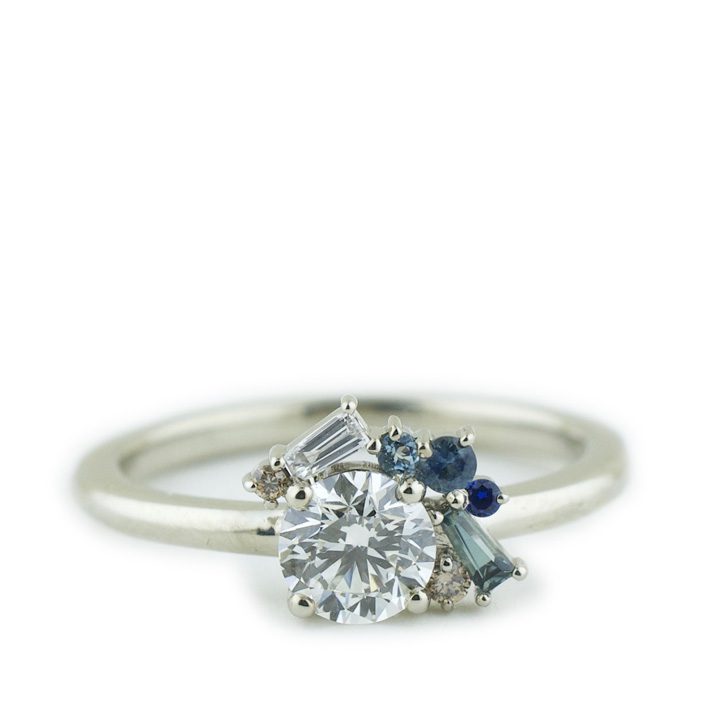 Diamond Engagement Ring with Sapphire Cluster