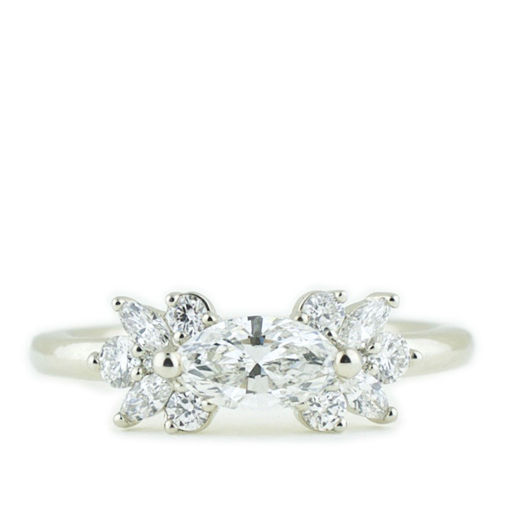 Marquise Diamond Ring with Floral Clusters