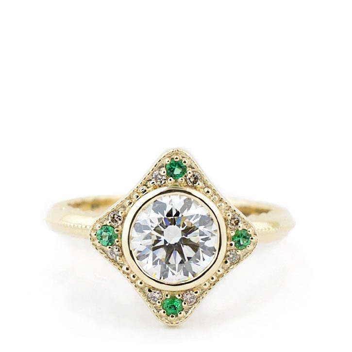Diamond and Emerald Art Nouveau Ring