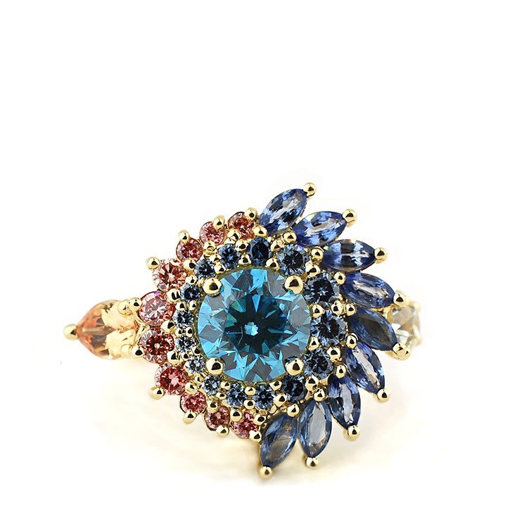 Double Halo Diamond Flare Ring