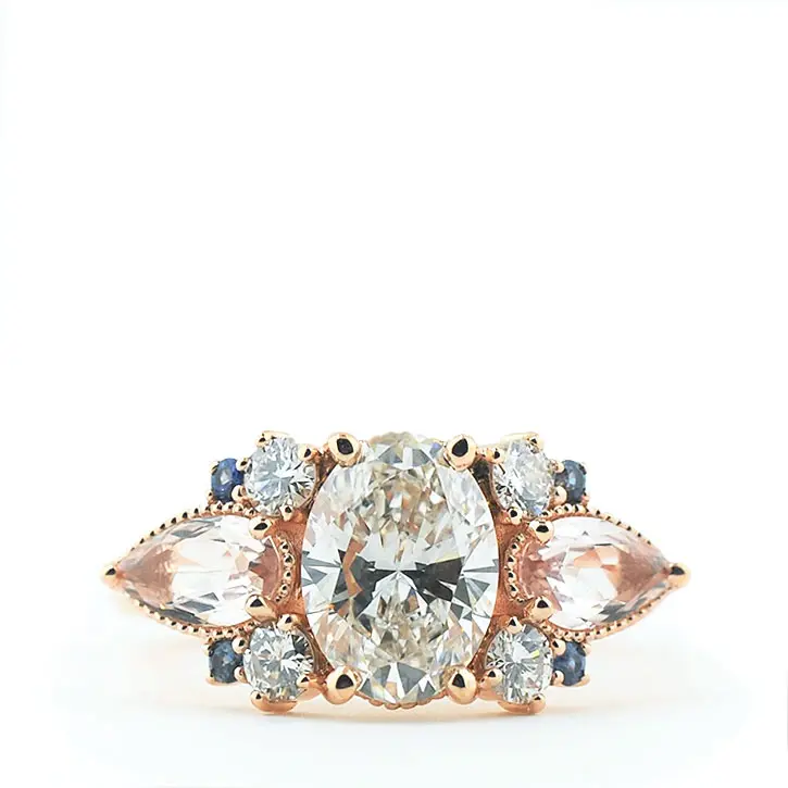 Oval Diamond Ring with Gemstone Accent Stones