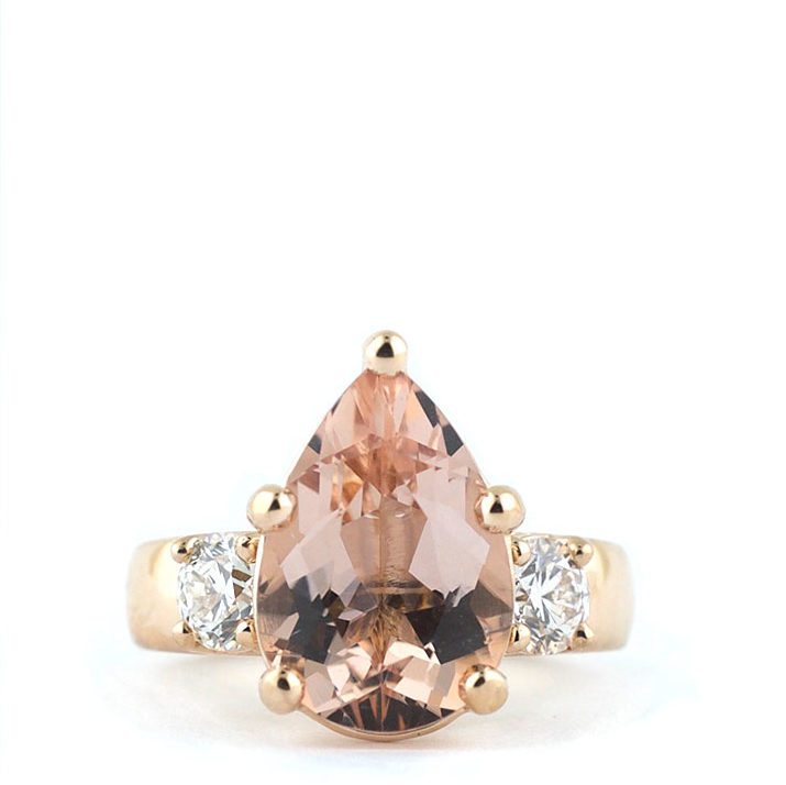 Pear Shape Morganite Engagement Ring with Wide Band