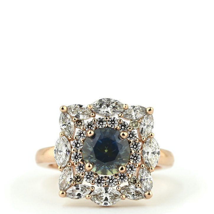Sapphire Marquise Cluster Halo Ring