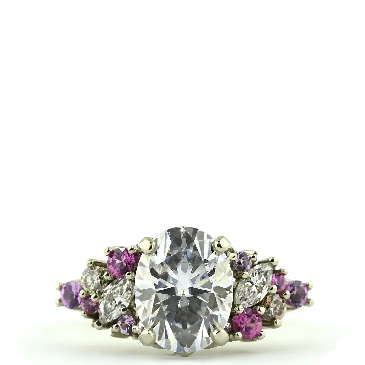 Custom Purple And Pink Sapphire And Diamond Engagement Ring