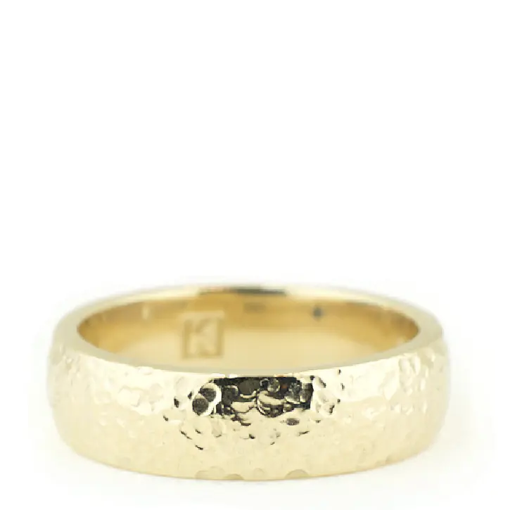 Hammered Yellow Gold Wedding Band