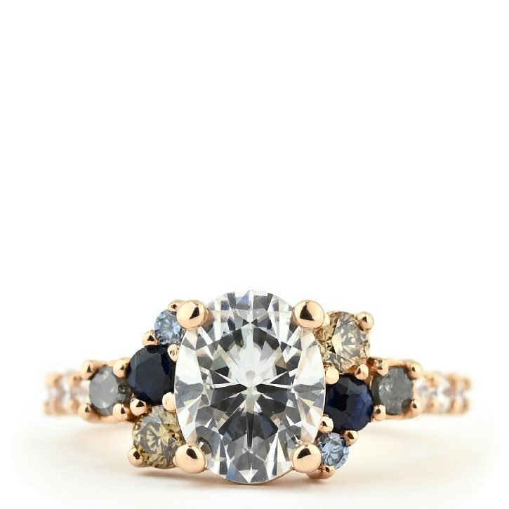 Oval Moissanite with Sapphire Cluster Ring