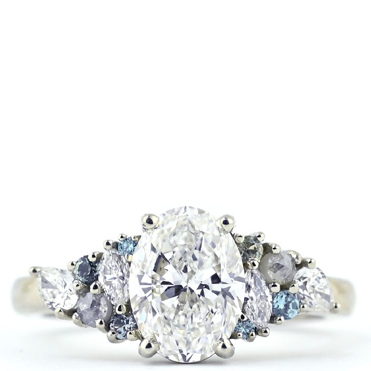 Diamond Cluster Ring with Light Blue Sapphire