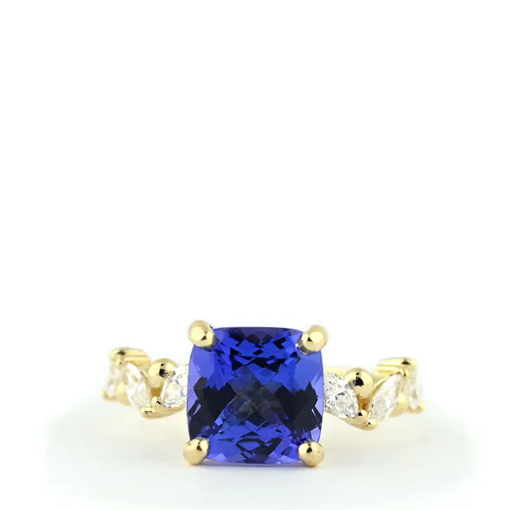 The Taylor, a bold violet-blue tanzanite engagement ring designed by Abby Sparks Jewelry.