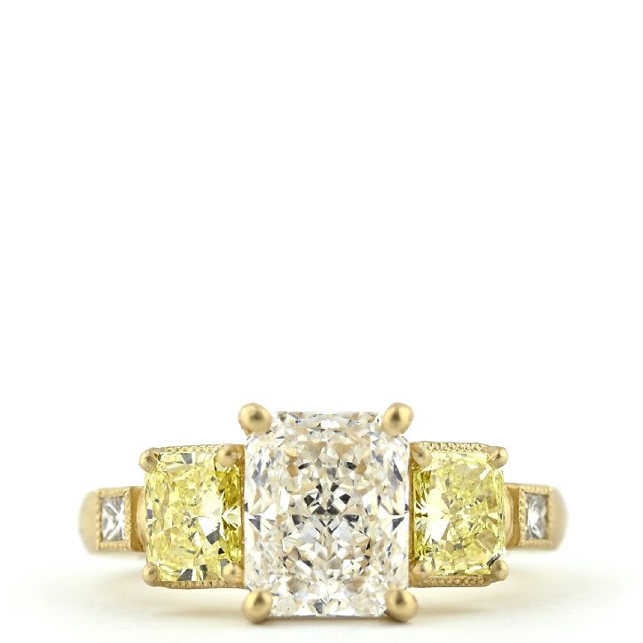 Three Stone Ring with Yellow Diamonds