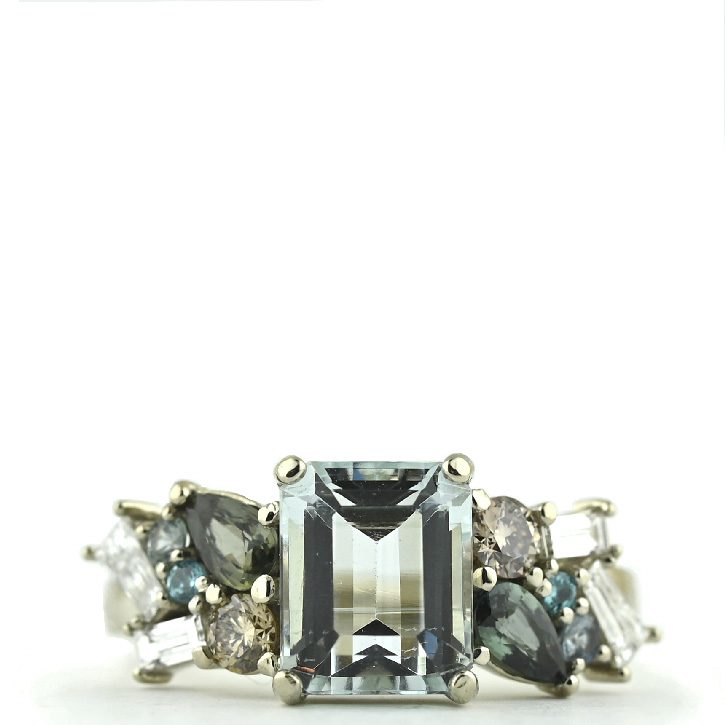 Aquamarine Asymmetric Cluster Ring