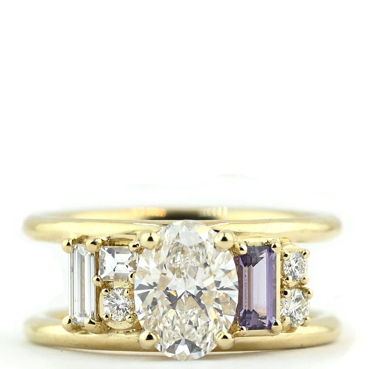 Double-Band Cluster Diamond Engagement Ring