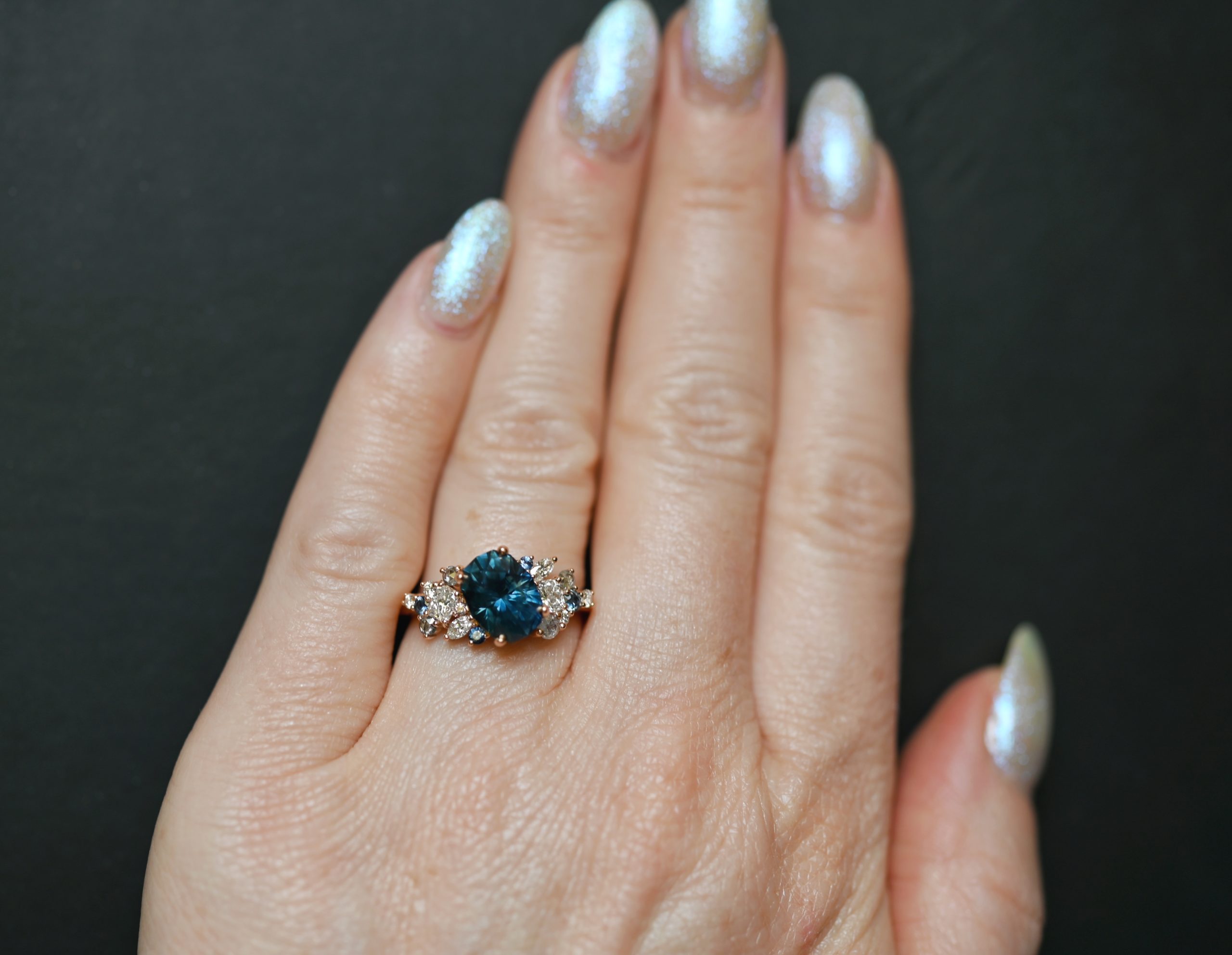 Angled Sapphire Cluster Ring | Custom Engagement Ring