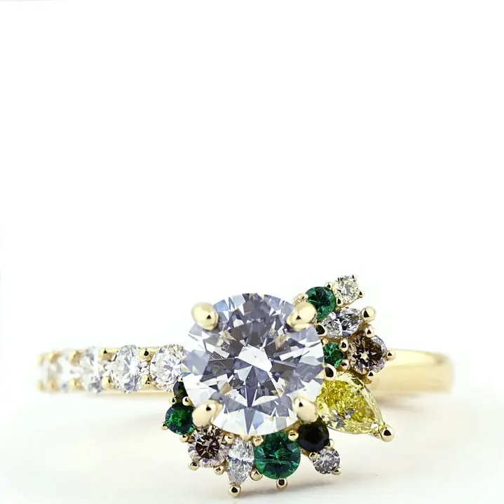 Emerald and Diamond Half Halo Engagement Ring
