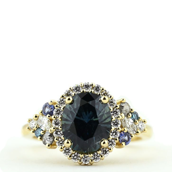 Halo Cluster Ring with 2 Carat Montana Sapphire
