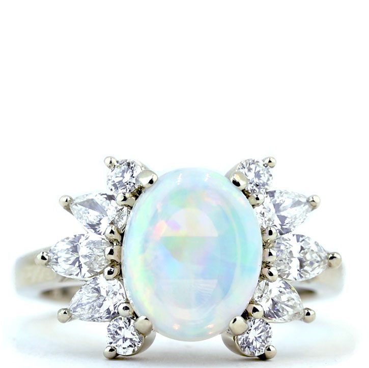 Opal and Diamond Floral Inspired Ring