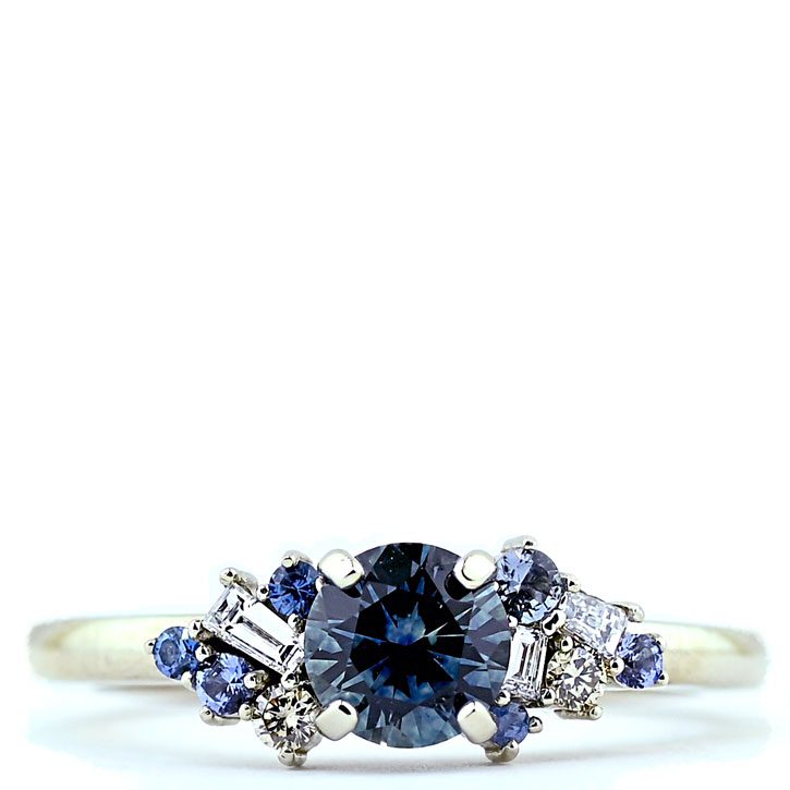 Dainty Blue Cluster Engagement Ring