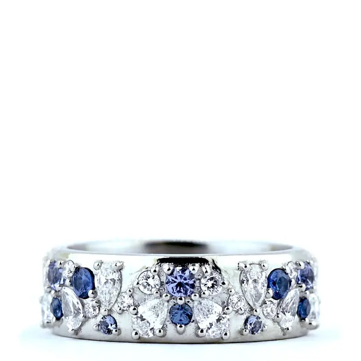 Wide Band Cluster Ring Custom Wedding Band
