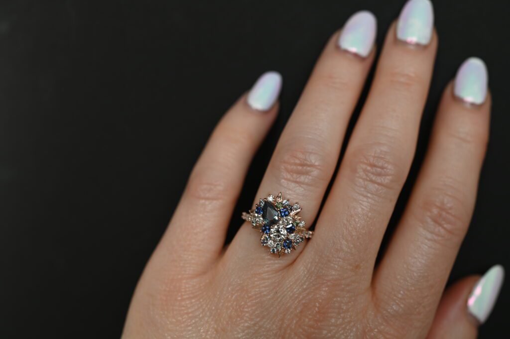 Cluster engagement ring custom designed by Abby Sparks Jewelry