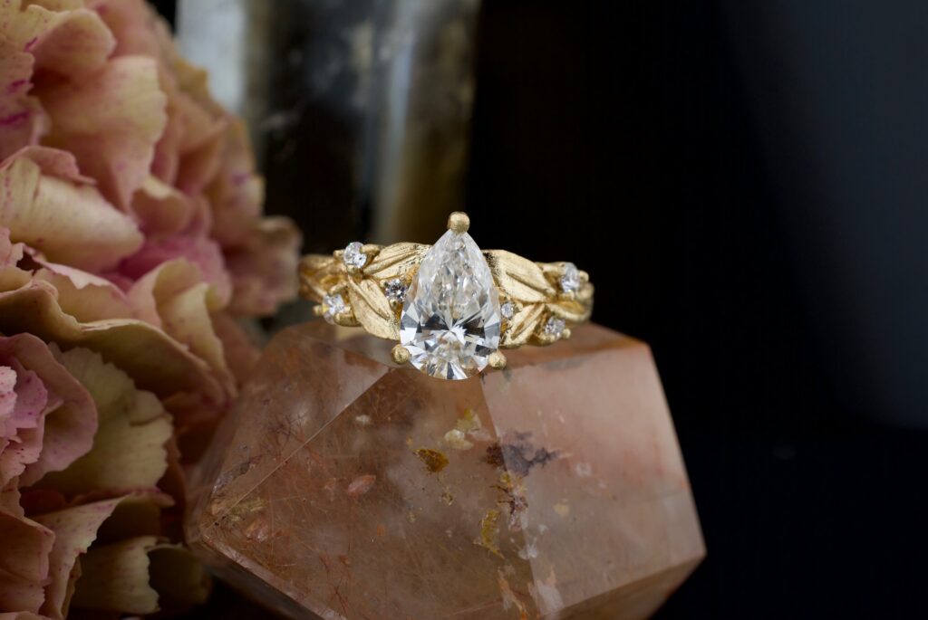 The Meri yellow gold diamond nature inspired wedding ring