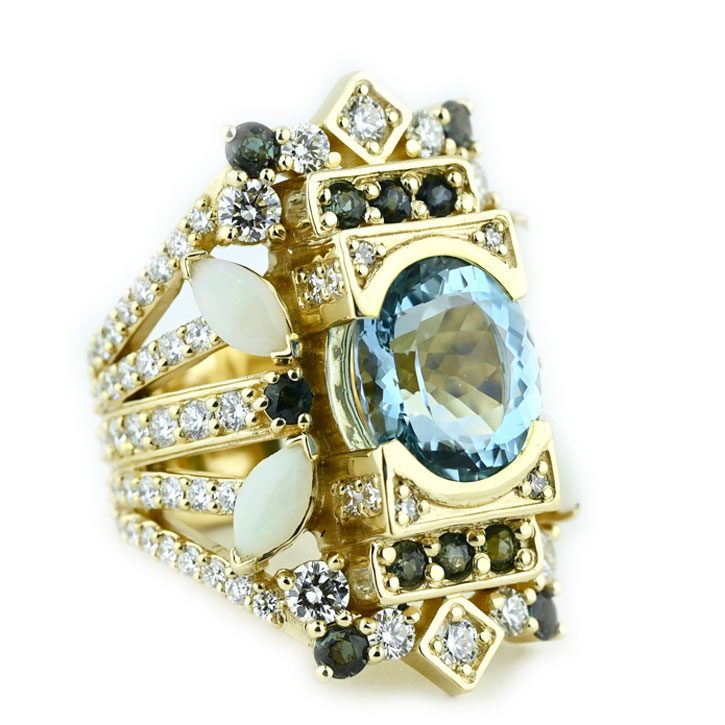 The Millwee, an upcycled heirloom ring with colored gemstones that was designed by Abby Sparks Jewelry.