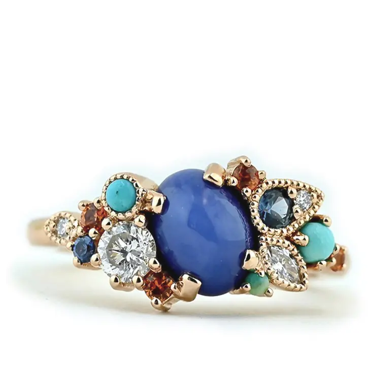 Orange and Blue Cluster Ring
