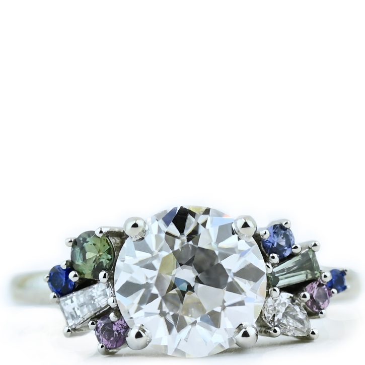Moissanite and Sapphire Cluster Ring