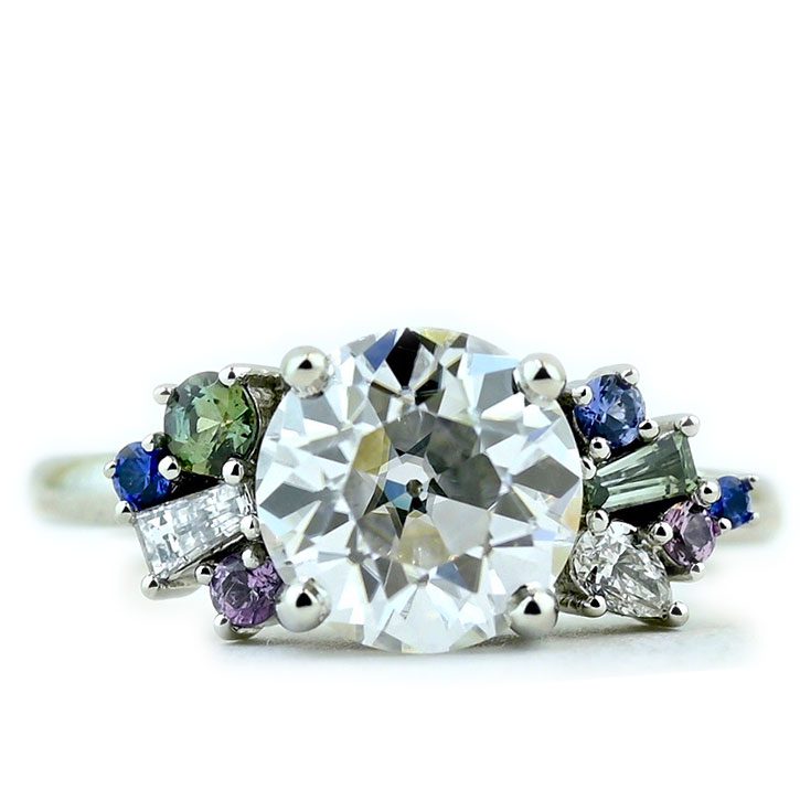 Moissanite and Sapphire Cluster Ring