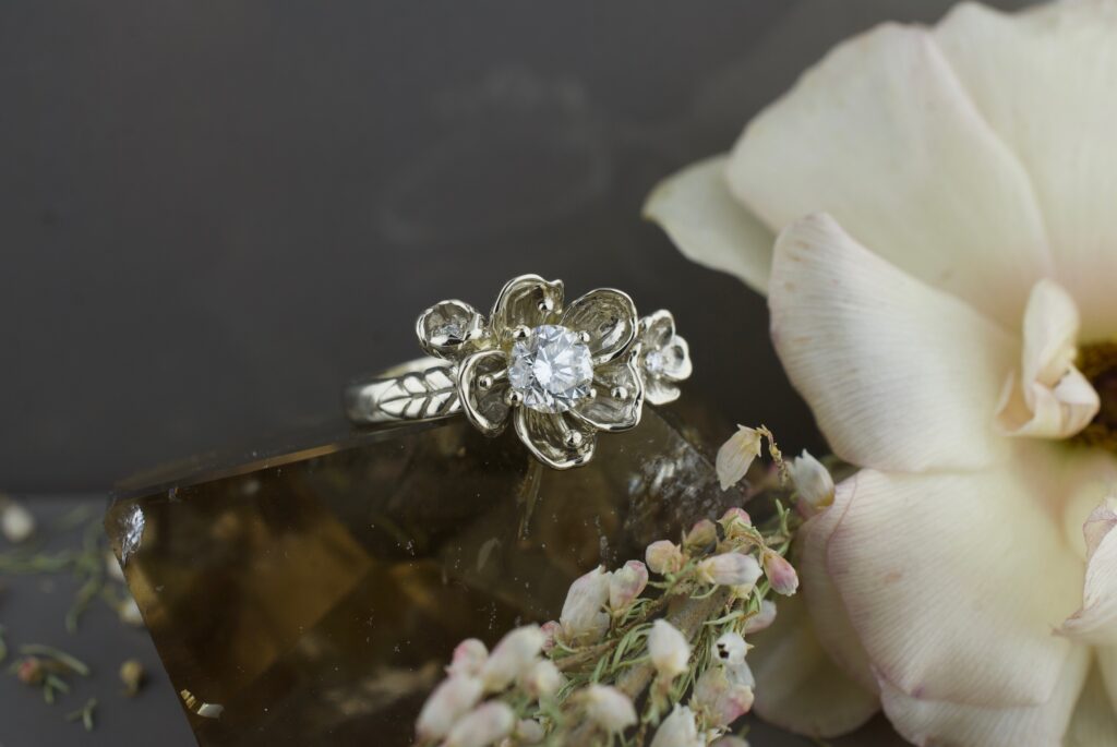 Floral engagement ring designs by Abby Sparks Jewelry