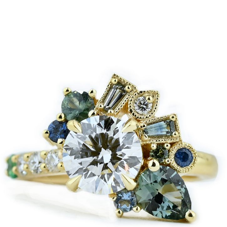 Teal and Green Asymmetrical Ring