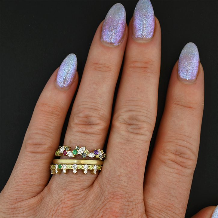 Peridot wedding bands designed by Abby Sparks Jewelry