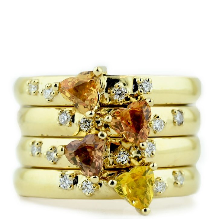Yellow Gold Sapphire and Diamond Stacking Rings: Petite Fleur