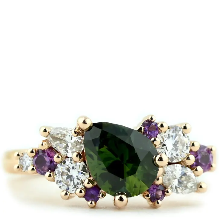 Green and purple engagement ring discount